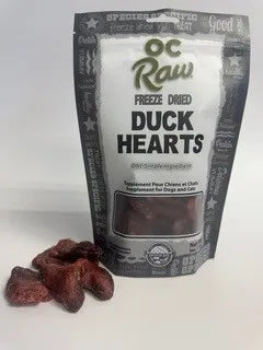 OC RAW Freeze Dried Duck Heart Treats for Cats and Dogs 4OZ