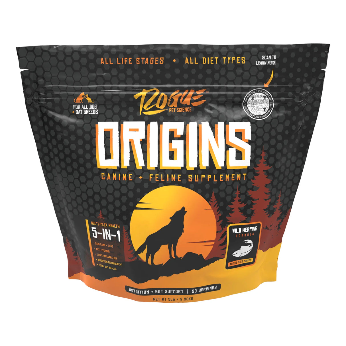 Rogue Origins 5-in-1 Dog Supplement, 3 Protein options, Powdered Food Topper for Active Dogs