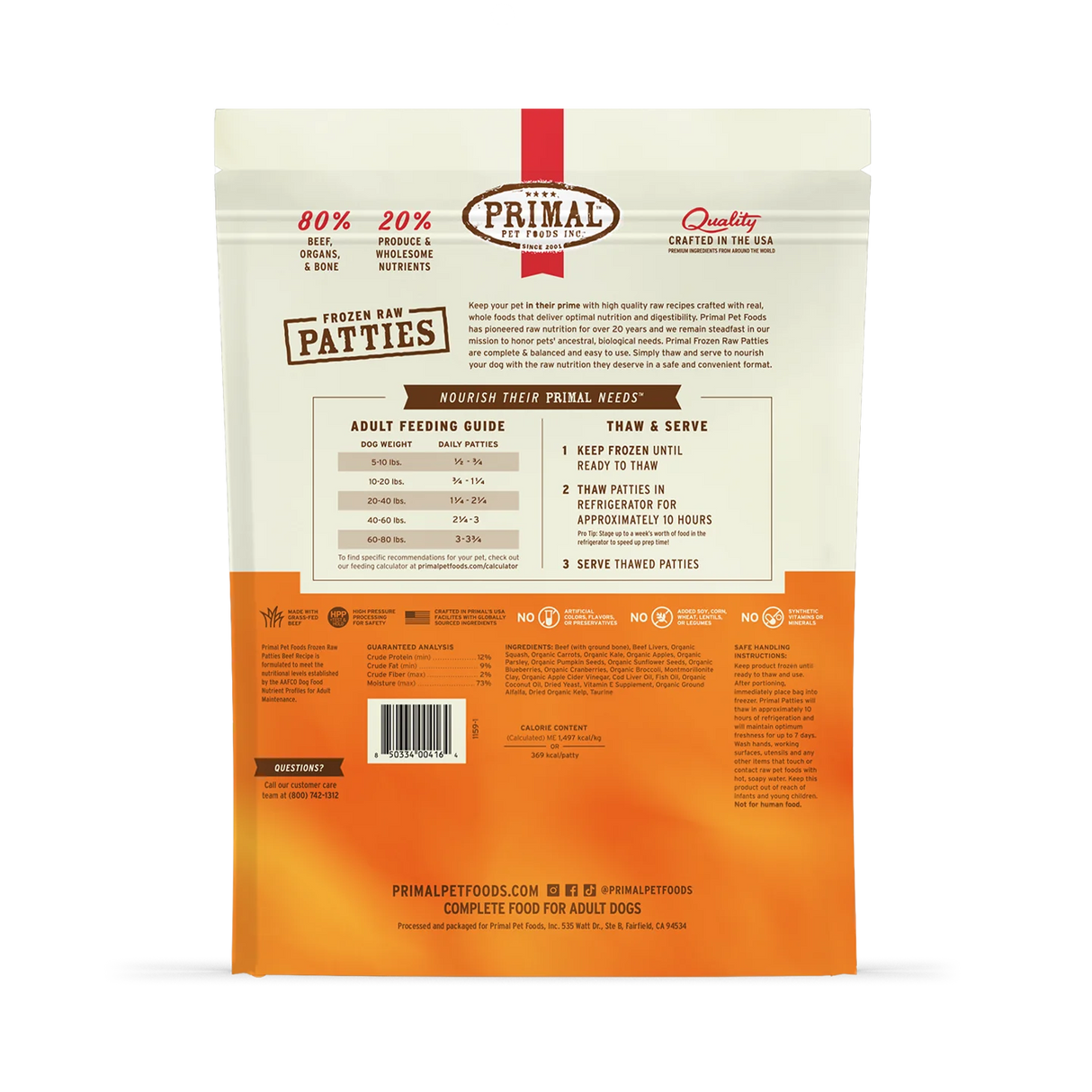 Primal Frozen Raw Dog Food Beef Recipe