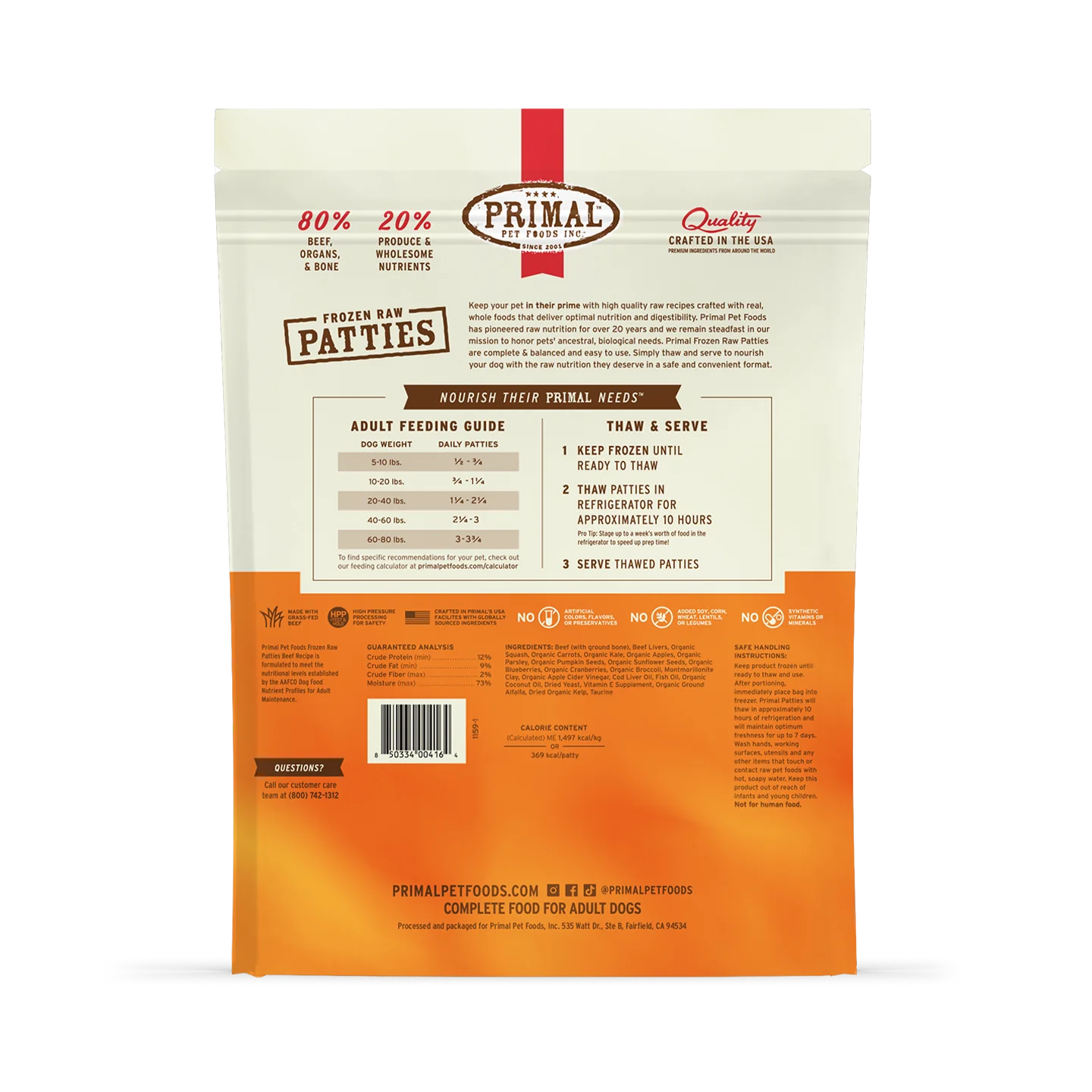 Primal Frozen Raw Dog Food Beef Recipe