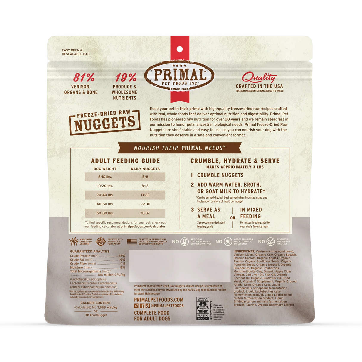 Primal Freeze-Dried Raw Nuggets Dog Food Venison Recipe 14OZ
