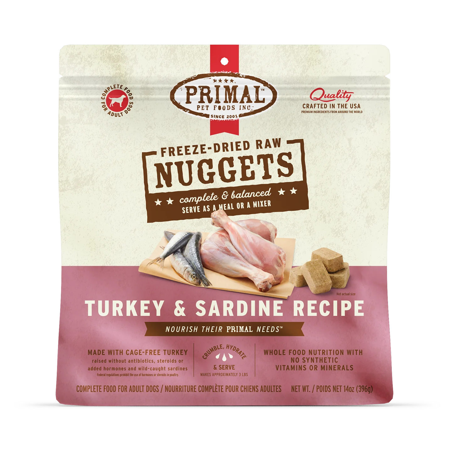 Primal Freeze-Dried Raw Nuggets Dog Food Turkey & Sardine Recipe