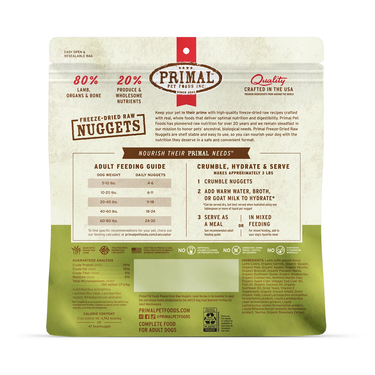 Primal Freeze-Dried Raw Nuggets Dog Food Lamb Recipe