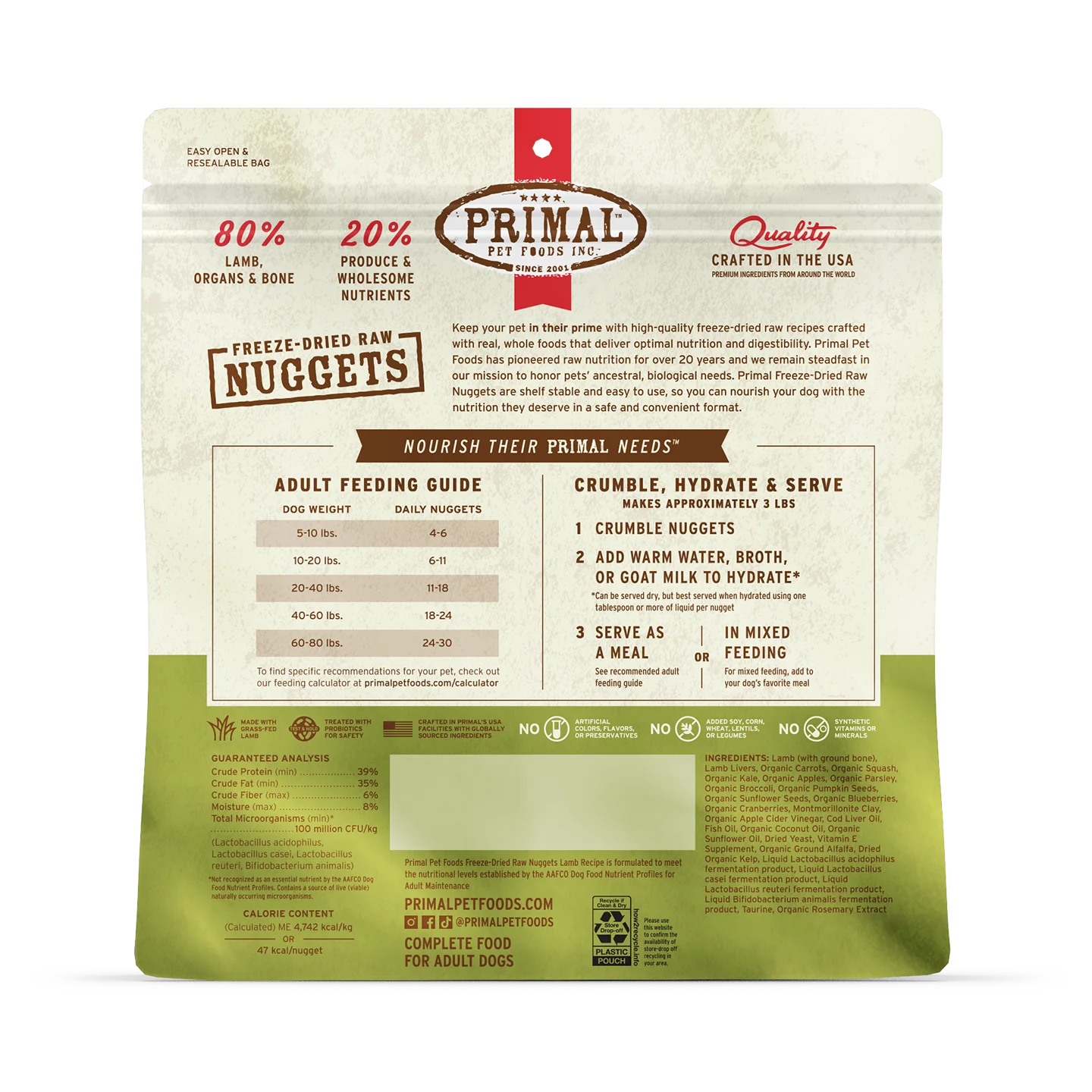 Primal Freeze-Dried Raw Nuggets Dog Food Lamb Recipe