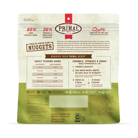 Primal Freeze-Dried Raw Nuggets Dog Food Lamb Recipe