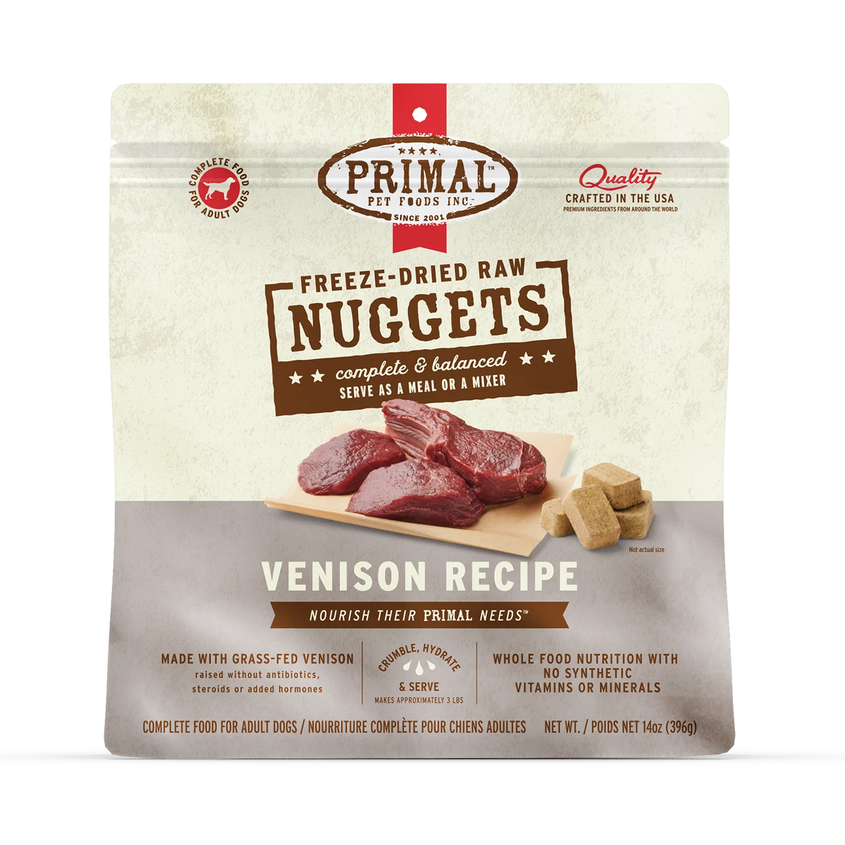 Primal Freeze-Dried Raw Nuggets Dog Food Venison Recipe 14OZ