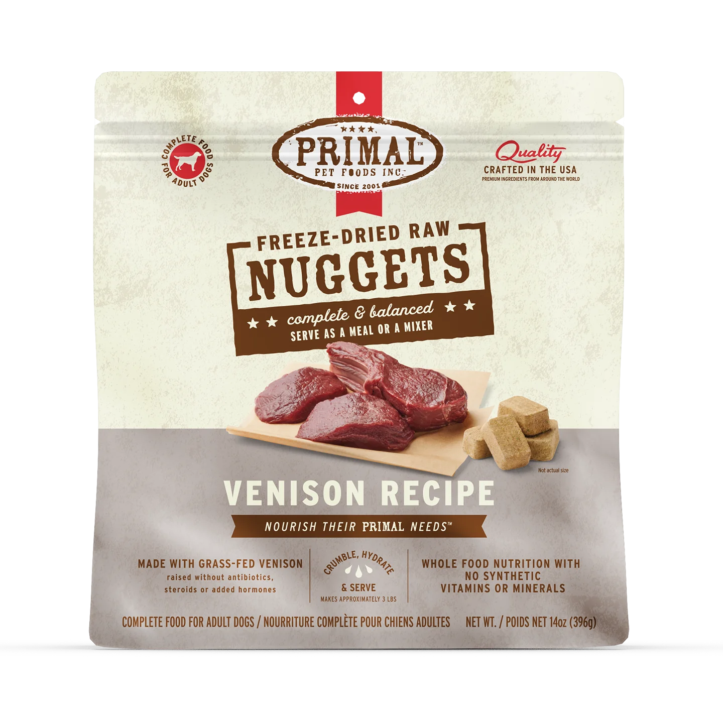 Primal Freeze-Dried Raw Nuggets Dog Food Venison Recipe 14OZ