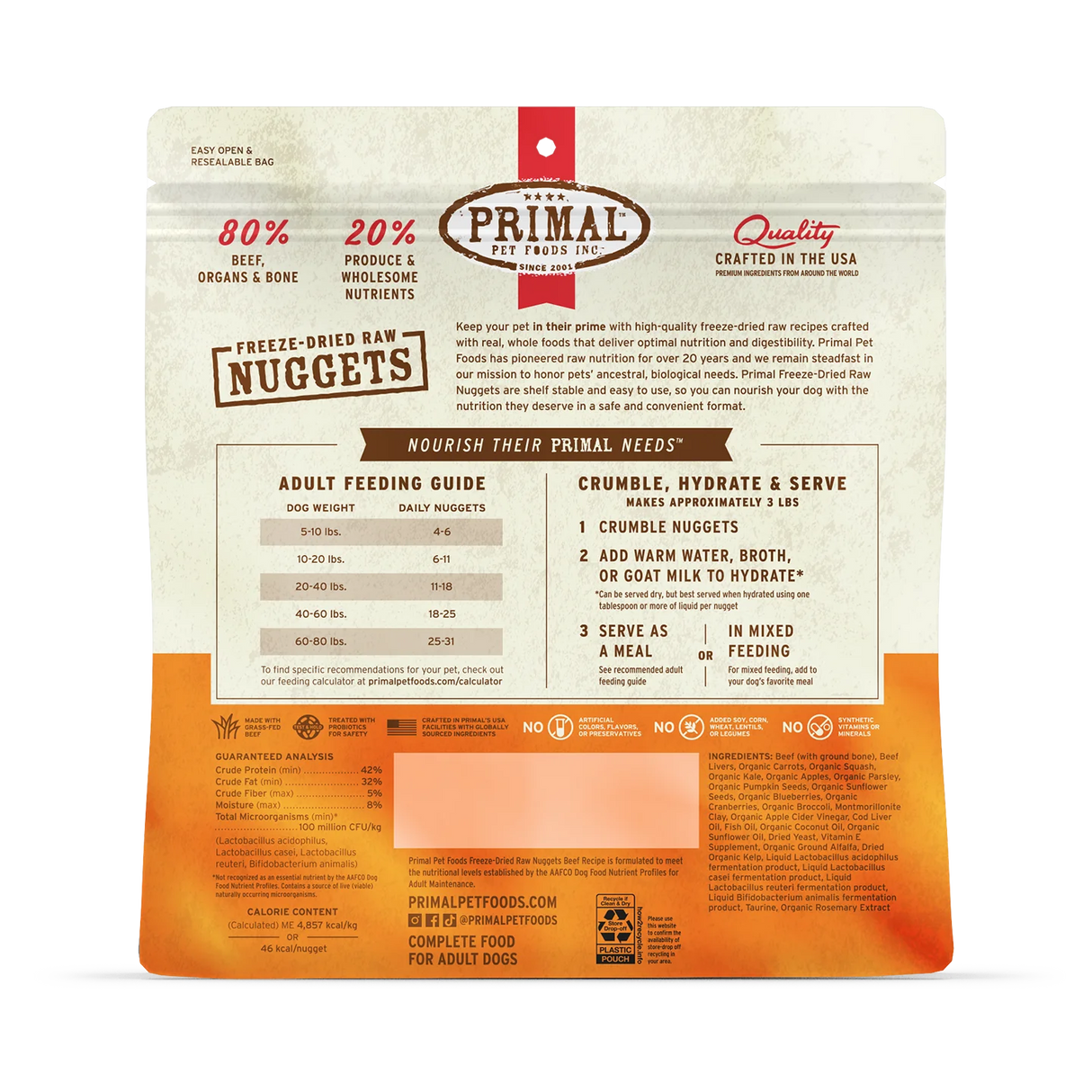Primal Freeze-Dried Raw Nuggets Dog Food Beef Recipe