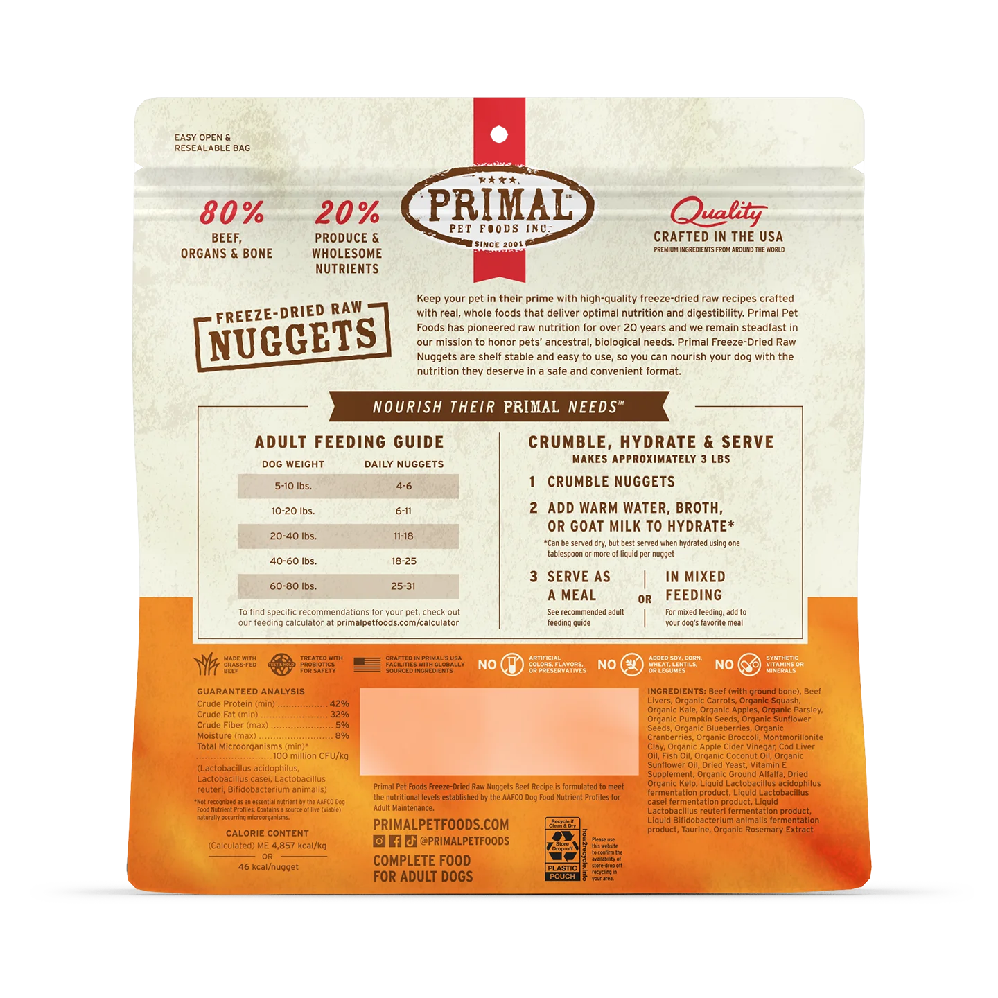 Primal Freeze-Dried Raw Nuggets Dog Food Beef Recipe