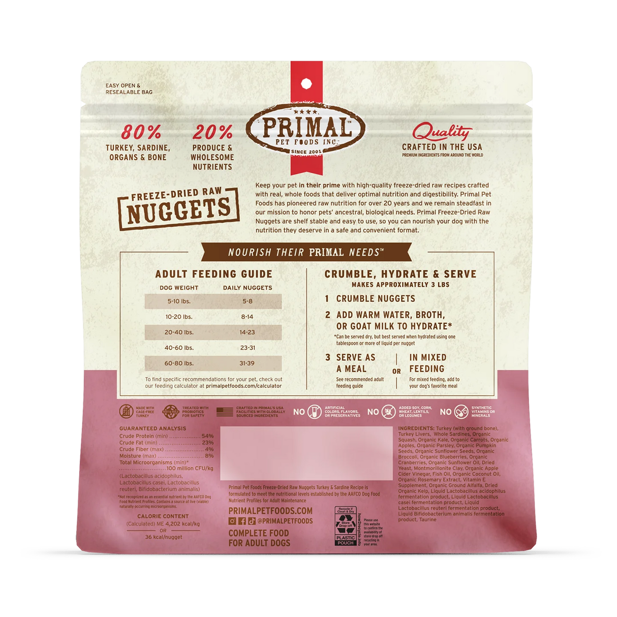 Primal Freeze-Dried Raw Nuggets Dog Food Turkey & Sardine Recipe