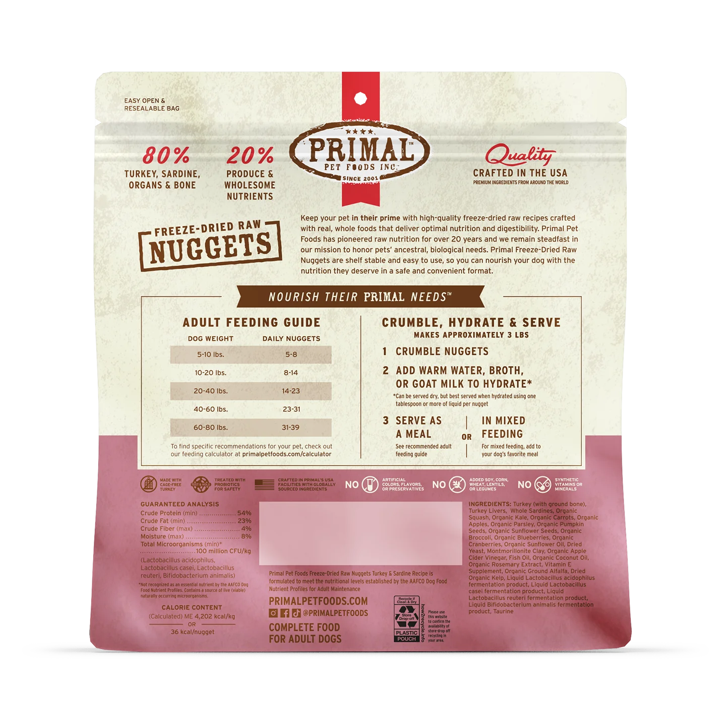 Primal Freeze-Dried Raw Nuggets Dog Food Turkey & Sardine Recipe