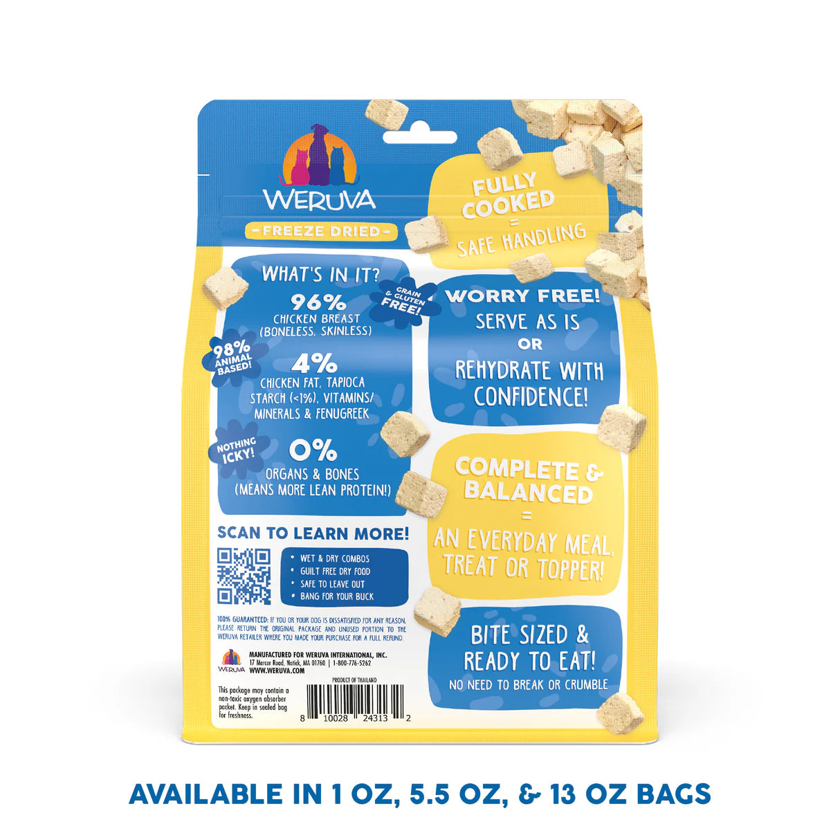 WERUVA Dog Freeze Dried Paw Lickin Chicken Freeze Dried 96% Boneless, Skinless Chicken Breast