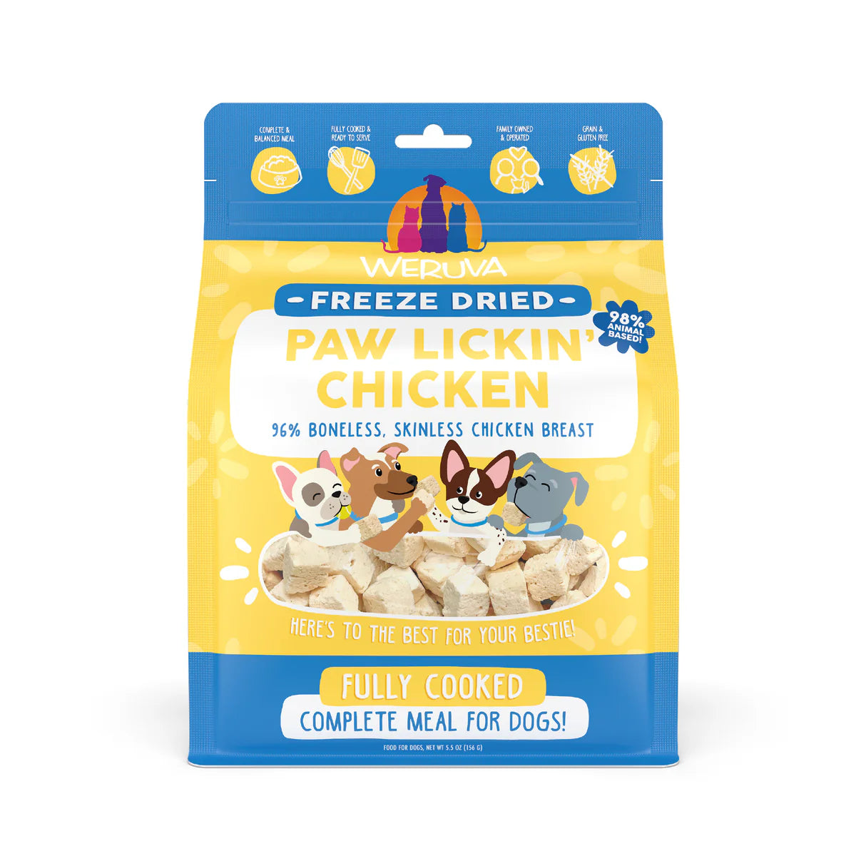 WERUVA Dog Freeze Dried Paw Lickin Chicken Freeze Dried 96% Boneless, Skinless Chicken Breast