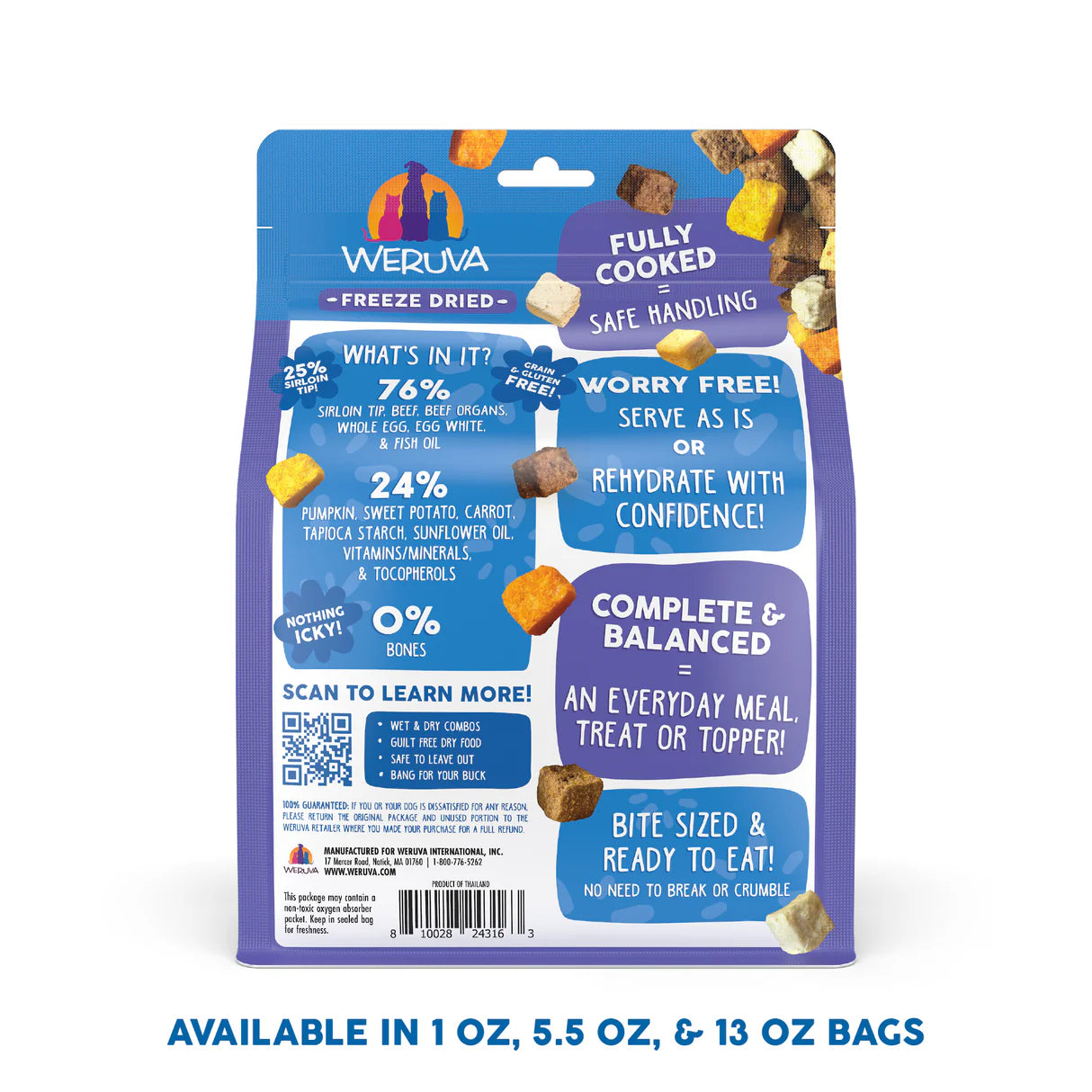 WERUVA Dog Freeze Dried Steak Frites Dinner Freeze Dried with Sirloin Tip, Egg, Pumpkin & Sweet Potato