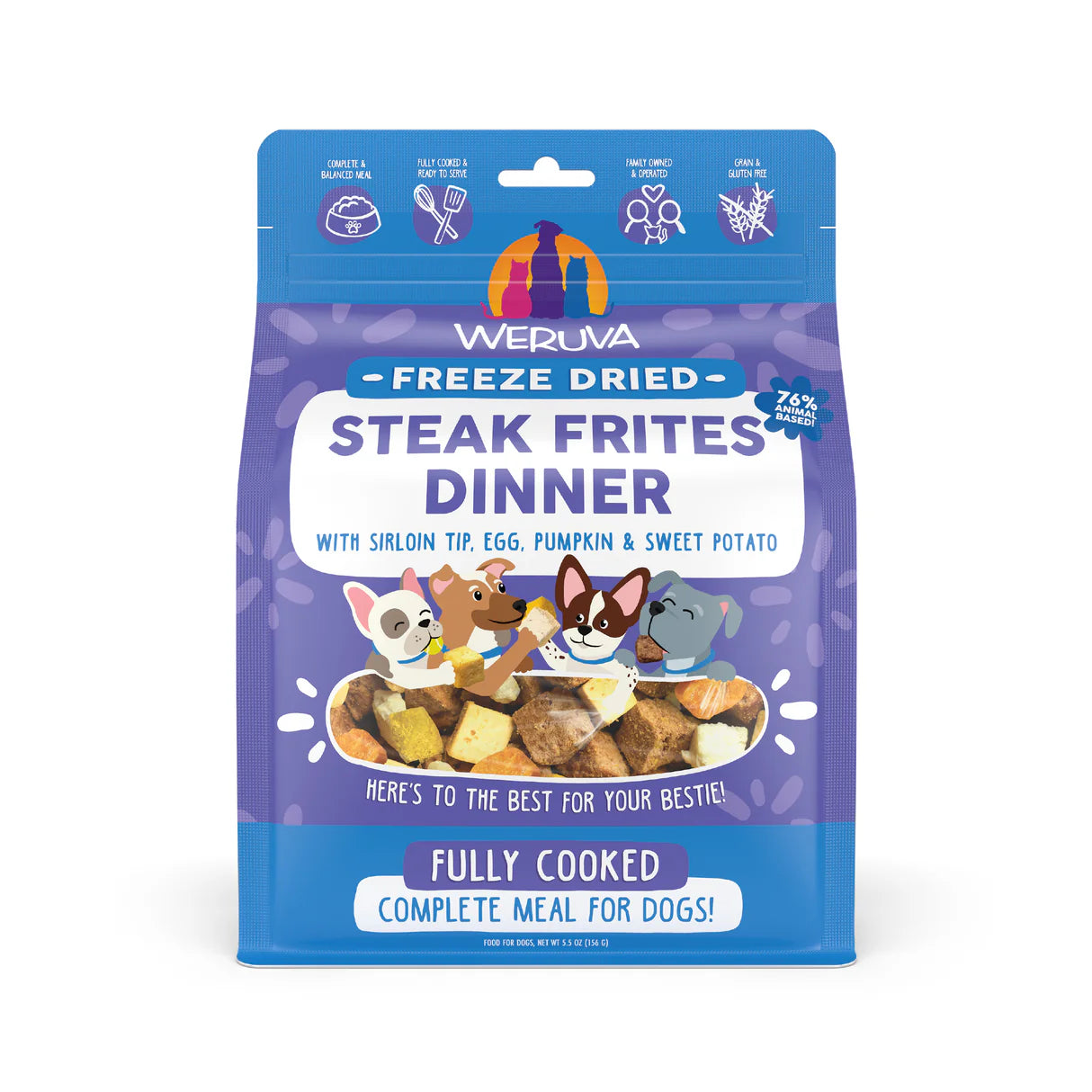 WERUVA Dog Freeze Dried Steak Frites Dinner Freeze Dried with Sirloin Tip, Egg, Pumpkin & Sweet Potato