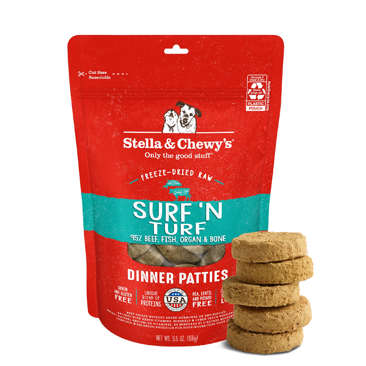 Stella & Chewy's Surf ‘N Turf Freeze-Dried Raw Dinner Patties