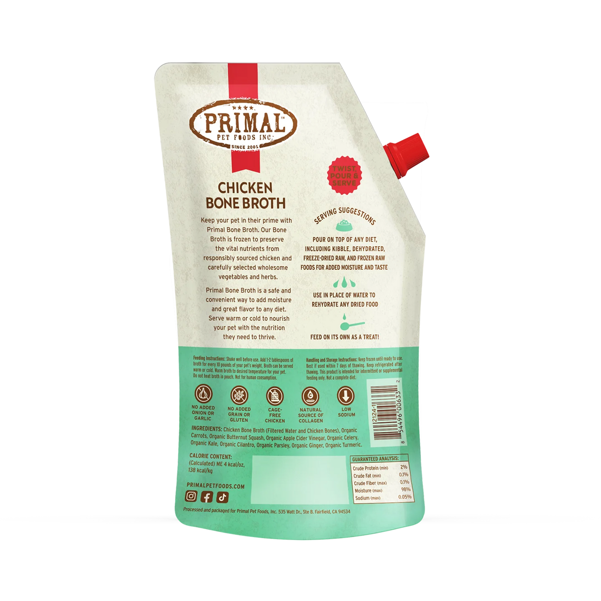 Primal Bone Broth for Cats and Dogs Chicken Recipe