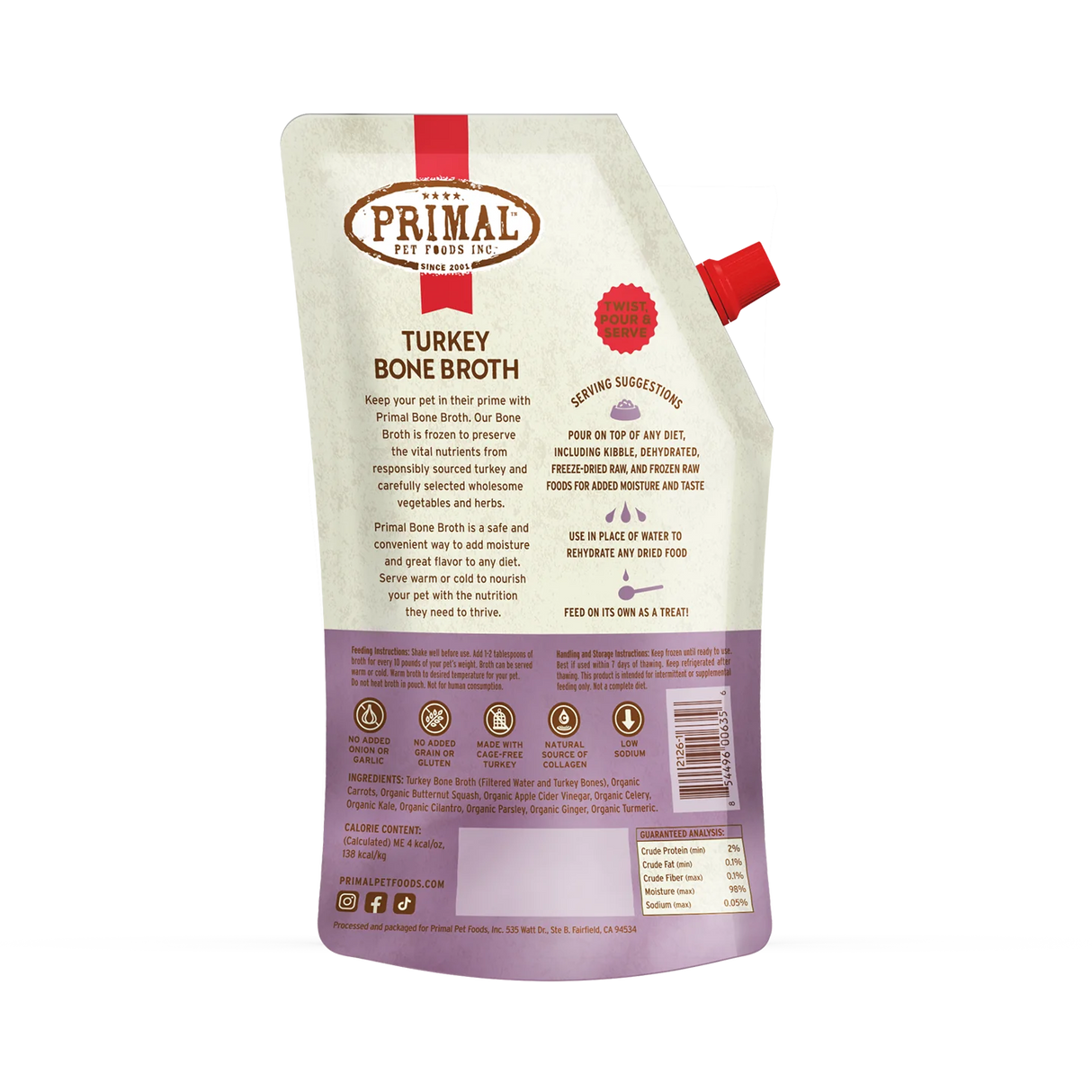 Primal Bone Broth for Cats and Dogs Turkey Recipe