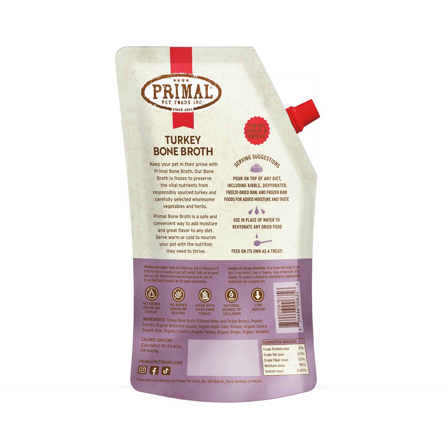 Primal Bone Broth for Cats and Dogs Turkey Recipe