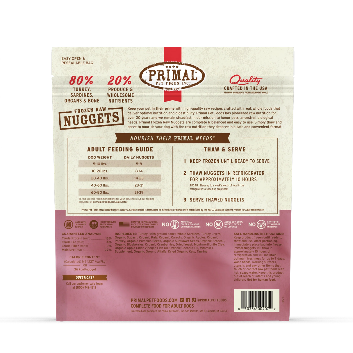 Primal Frozen Raw Dog Food Turkey & Sardine Recipe