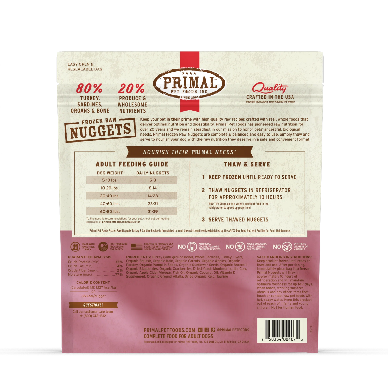 Primal Frozen Raw Dog Food Turkey & Sardine Recipe