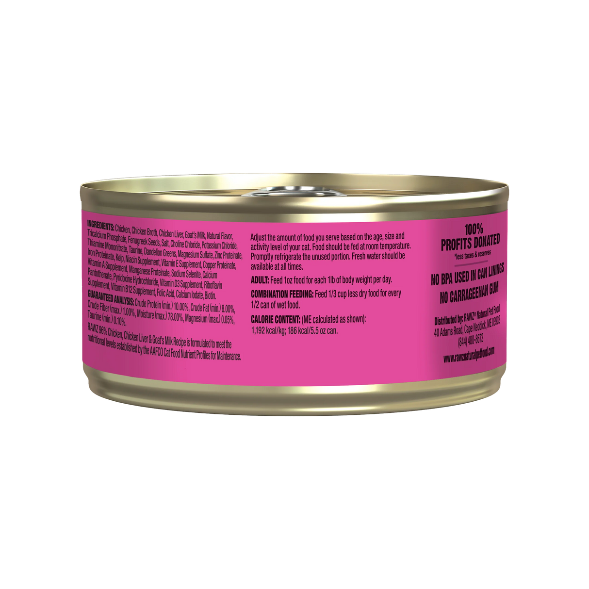 RAWZ With Goat's Milk 96% Chicken & Chicken Liver Canned Cat Food