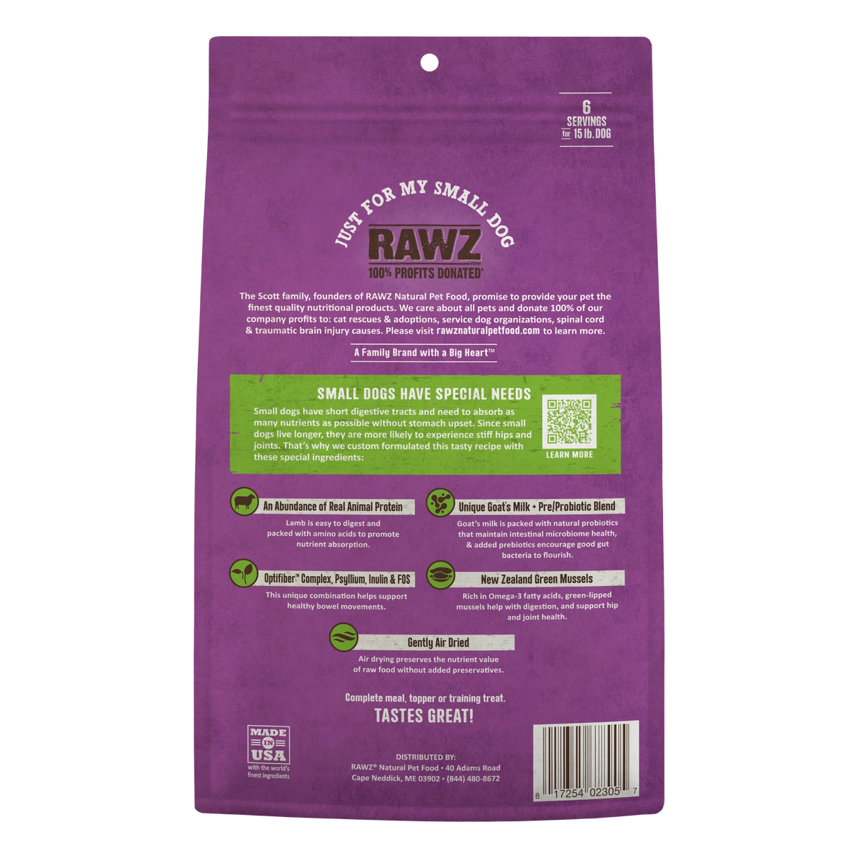 RAWZ Air Dried "Just For My Small Dog" Lamb Recipe Dog Food