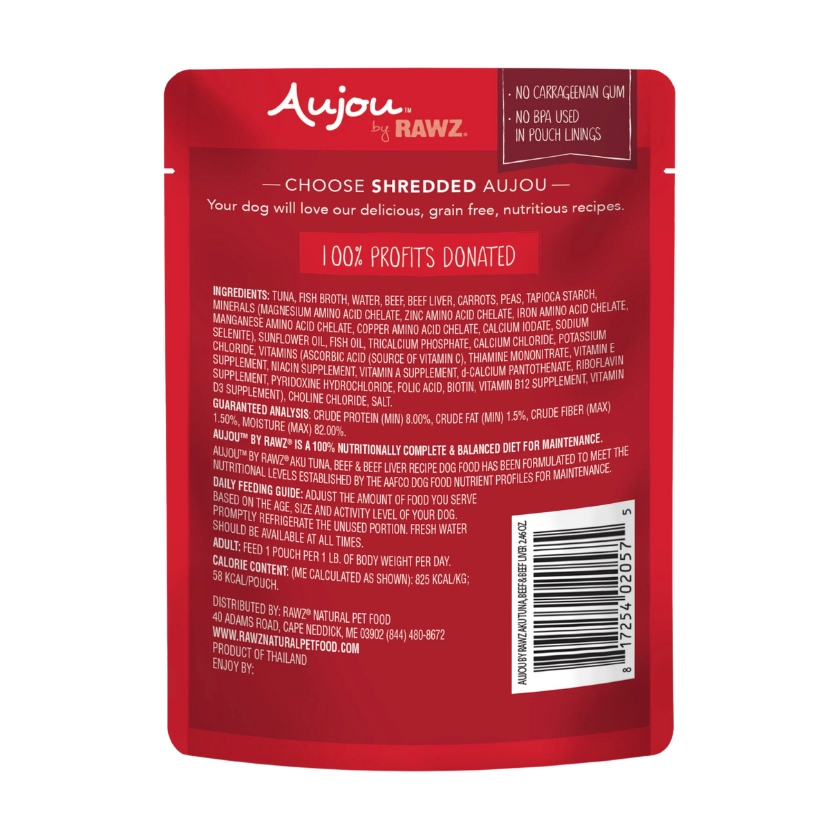 RAWZ Aujou Aku Tuna, Beef & Beef Liver Recipe Dog Food 2.5OZ