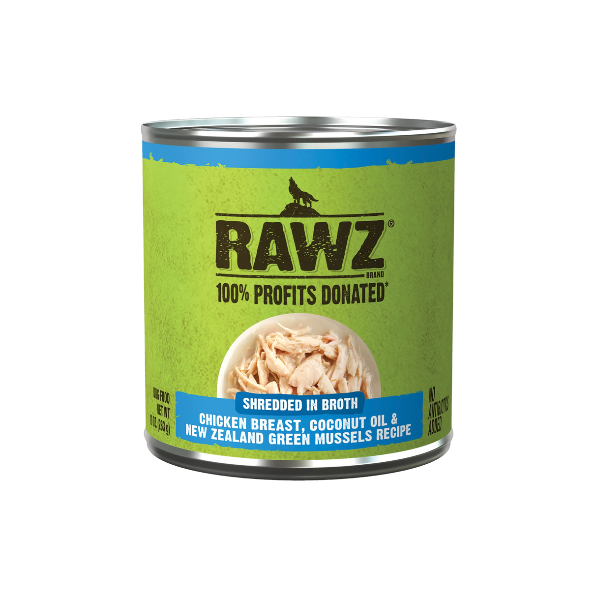 RAWZ Shredded Chicken Breast, Coconut Oil & New Zealand Green Mussels Recipe Dog Food 10OZ