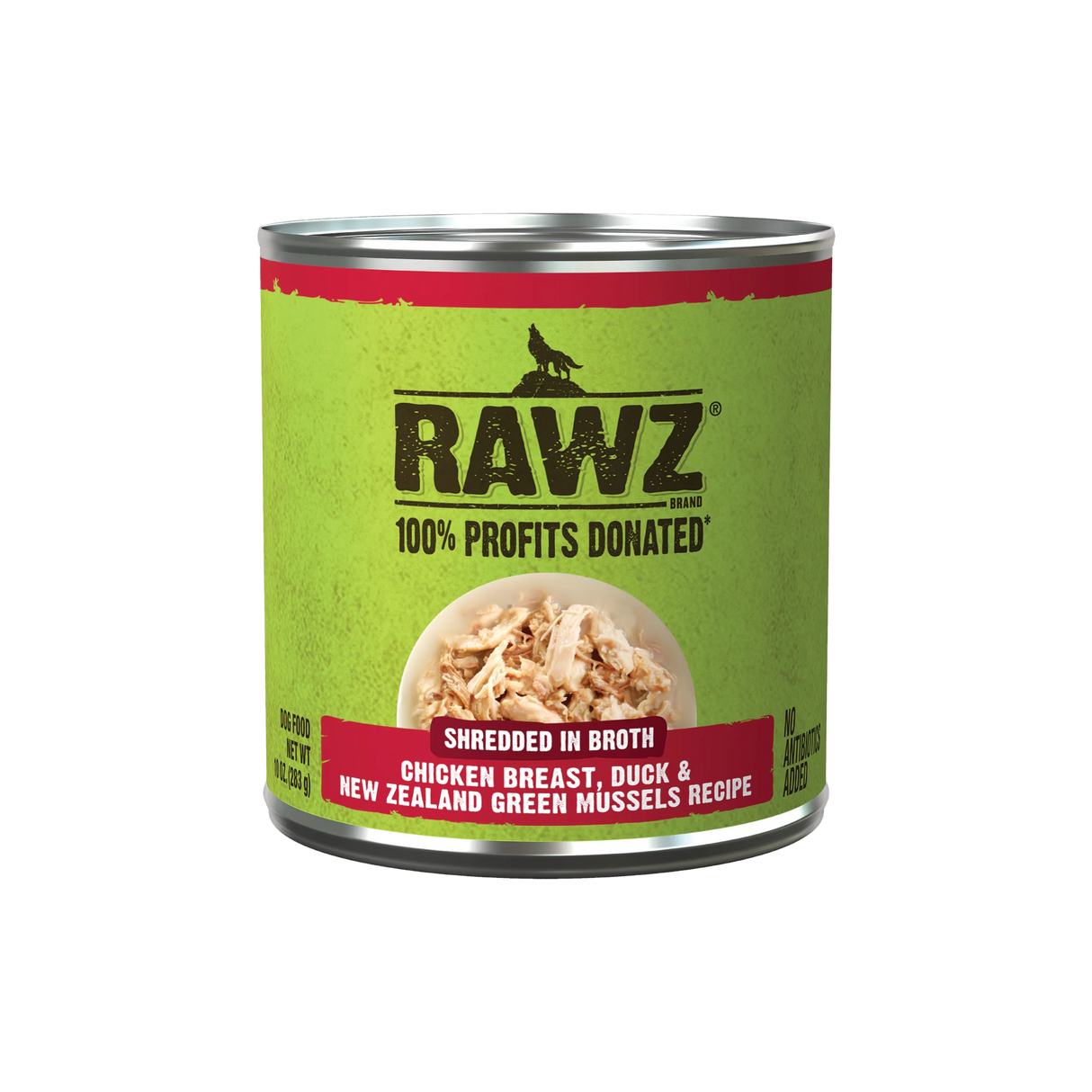 RAWZ Shredded Chicken Breast, Duck & New Zealand Green Mussels Recipe Dog Food 10OZ
