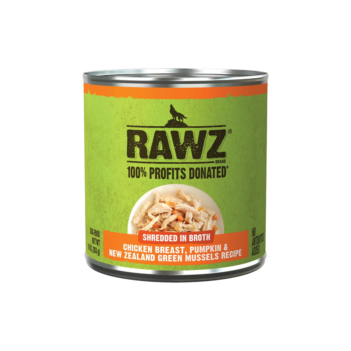 RAWZ Shredded Chicken Breast, Pumpkin & New Zealand Green Mussels Recipe Dog Food 10OZ