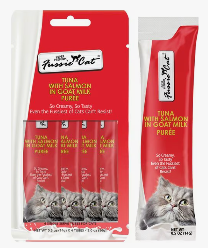 Fussie Cat Tuna with Salmon in Goat Milk Purée 4PK