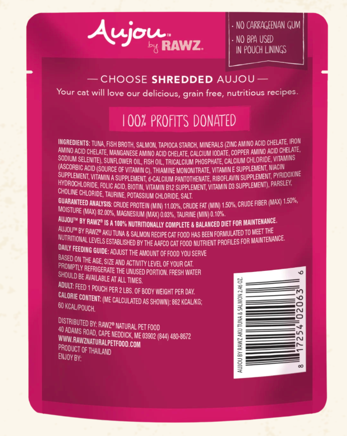RAWZ Aujou Aku Tuna & Salmon Recipe Cat Food 2.46OZ