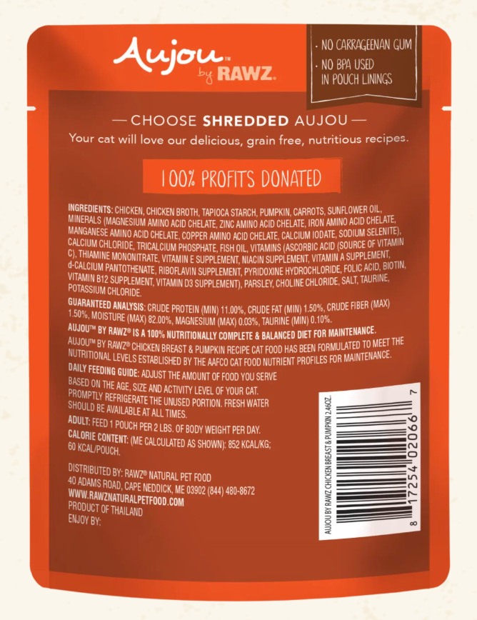 RAWZ Aujou Chicken Breast & Pumpkin Recipe Cat Food 2.46OZ