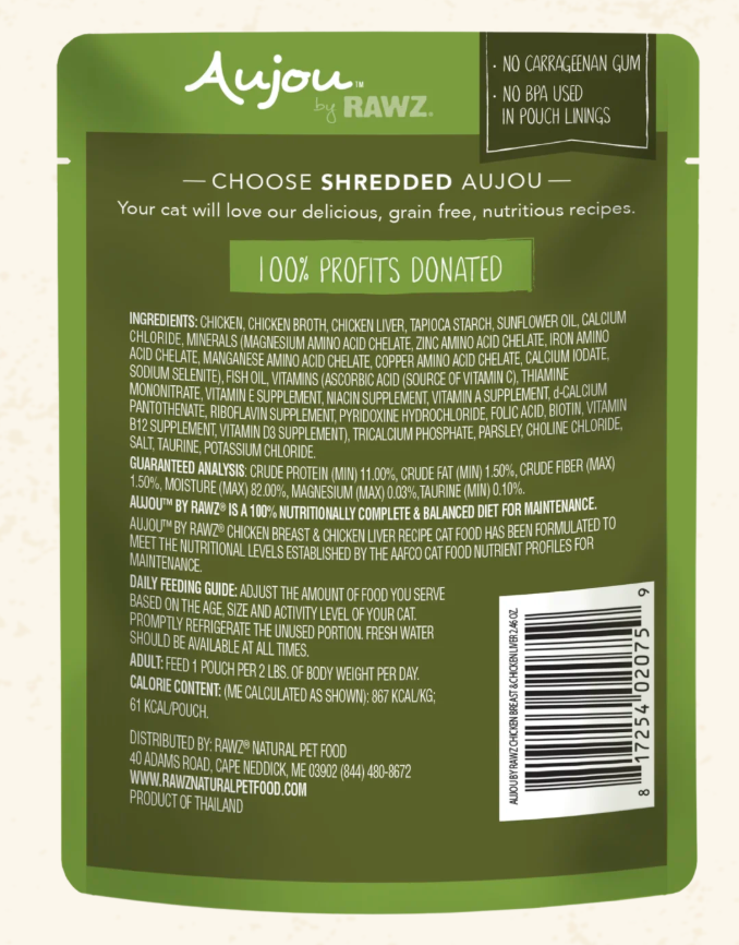 RAWZ AuJou Chicken Breast & Chicken Liver Recipe Cat Food 2.46OZ