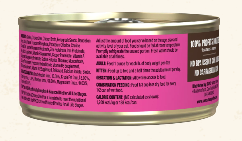 RAWZ 96% Chicken & Liver Pate Cat Food 3OZ
