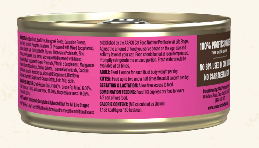 RAWZ 96% Beef & Beef Liver Pate Cat Food 3OZ