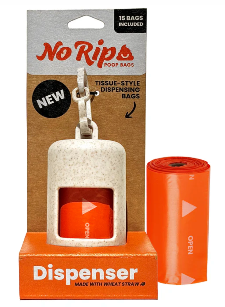 No Rip Wheat Straw Dispenser + 1 Roll of No Rip Poop Bags