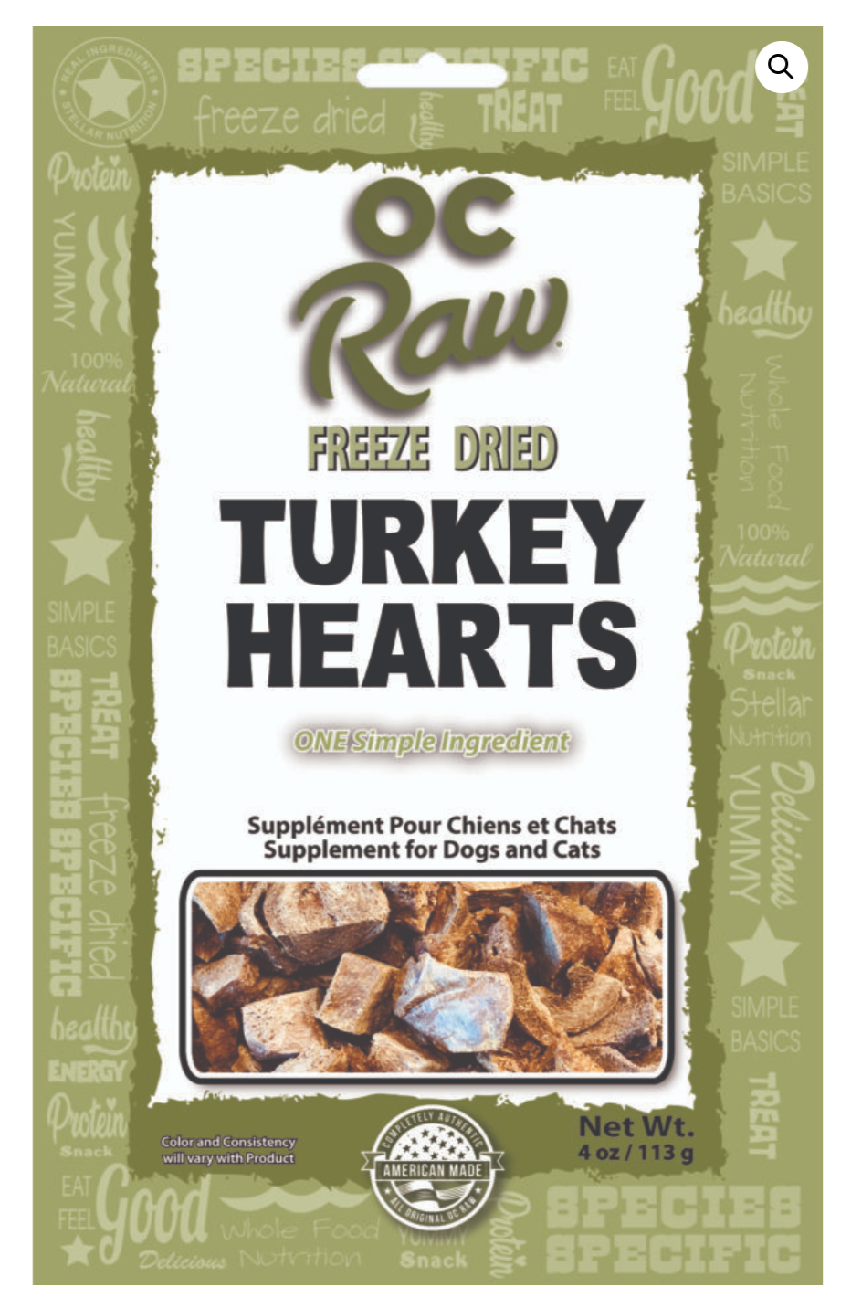 OC Raw Treats Freeze-Dried Turkey Hearts 4OZ