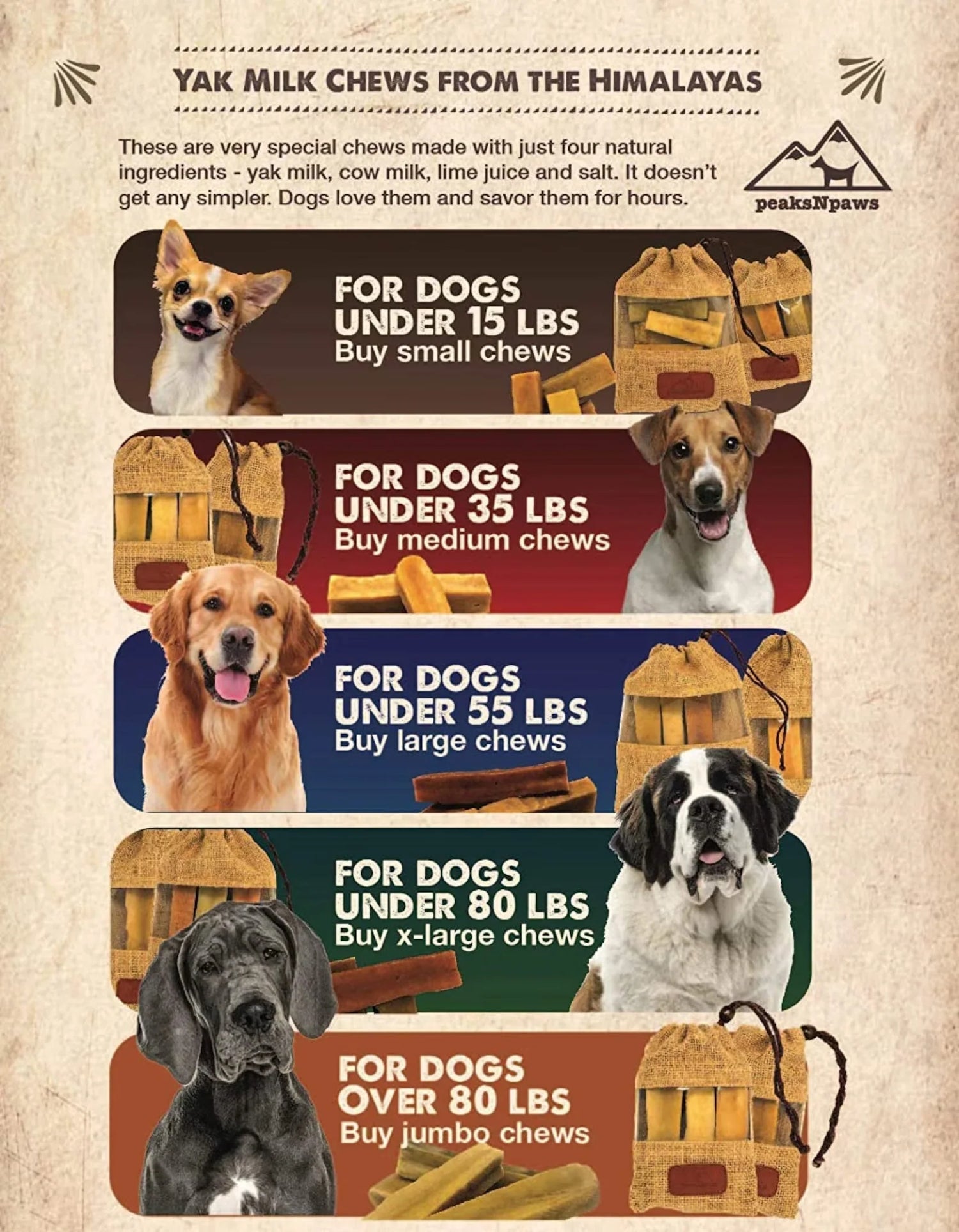 Peaks N Paws Yak Milk Chews Original Flavor 3PK