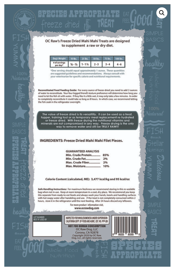 OC Raw Mahi Mahi Freeze Dried Dog Treats, 3.2OZ