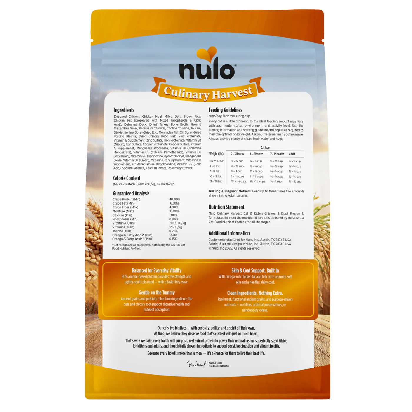 Nulo Culinary Harvest Cat & Kitten Chicken & Duck Dry Cat Food