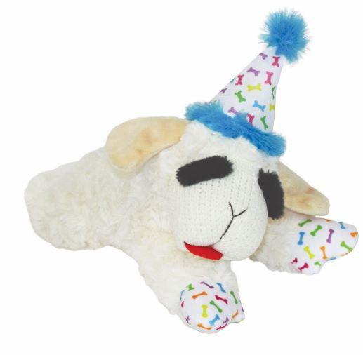 Multipet Lamb Chop with Blue Birthday Hat Plush Dog Toy