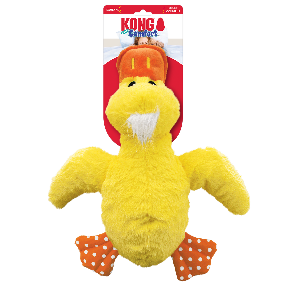 KONG Comfort Jumbo Squeaky Duck Plush Dog Toy, Assorted Colors
