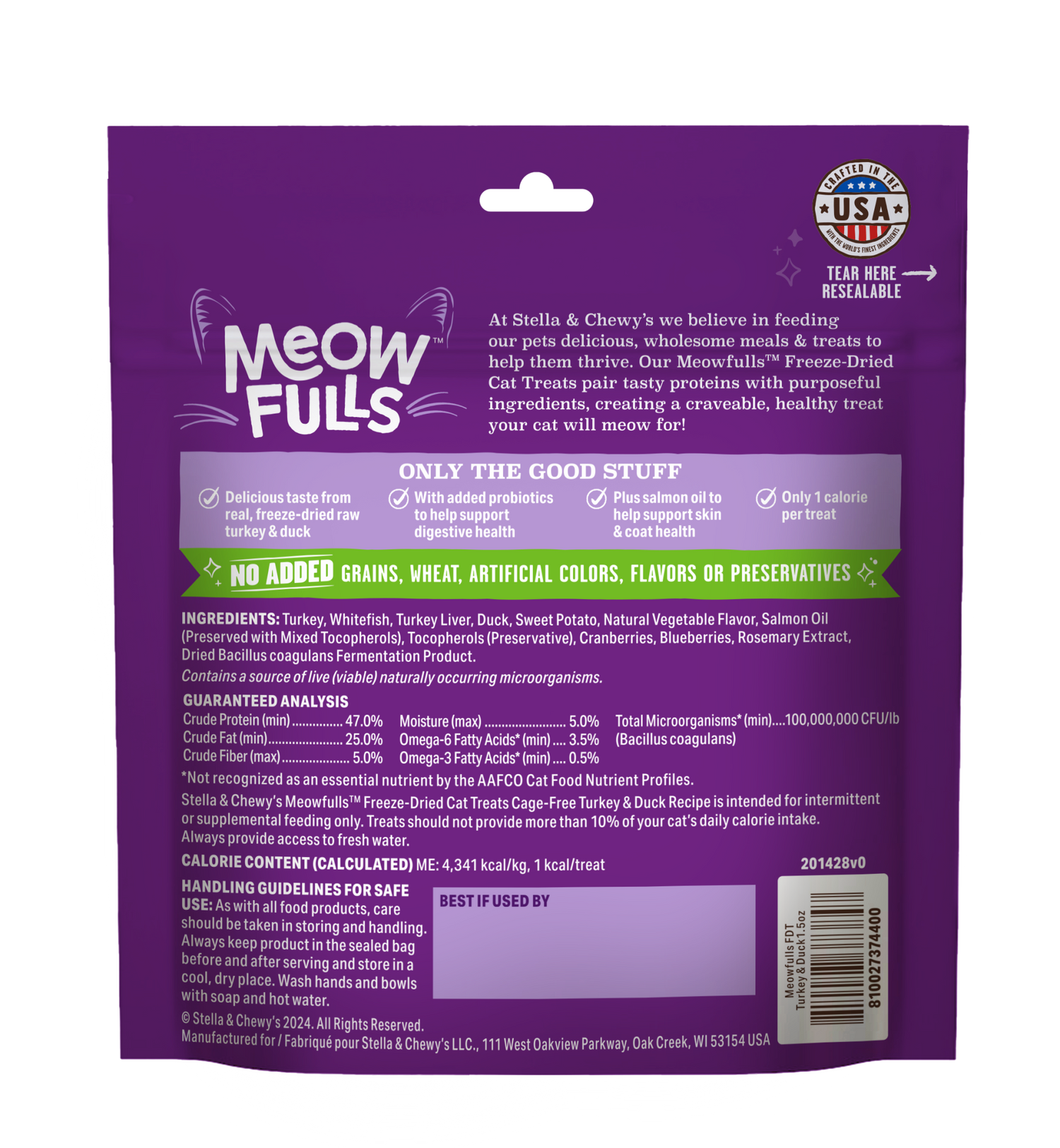 STELLA AND CHEWYS CAT MEOWFULLS FD TREATS TURKEY/DUCK 1.5OZ