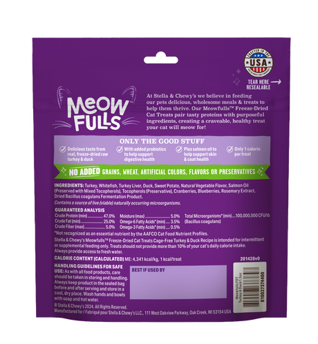 STELLA AND CHEWYS CAT MEOWFULLS FD TREATS TURKEY/DUCK 1.5OZ