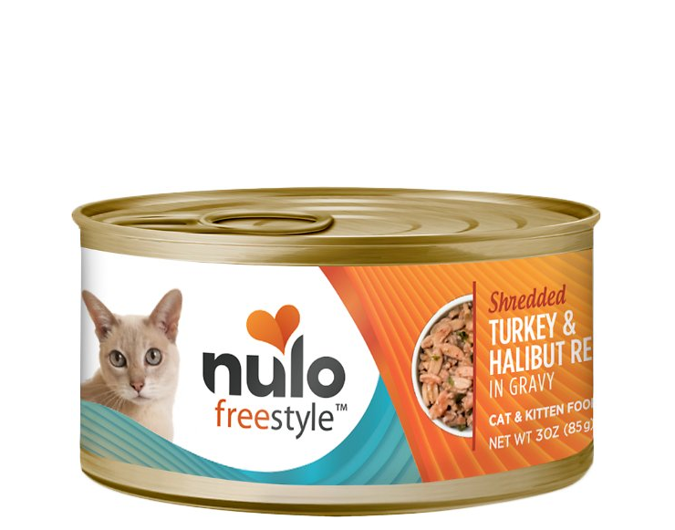 NULO CAT CAN SHREDDED 3OZ TURKEY AND HALIBUT