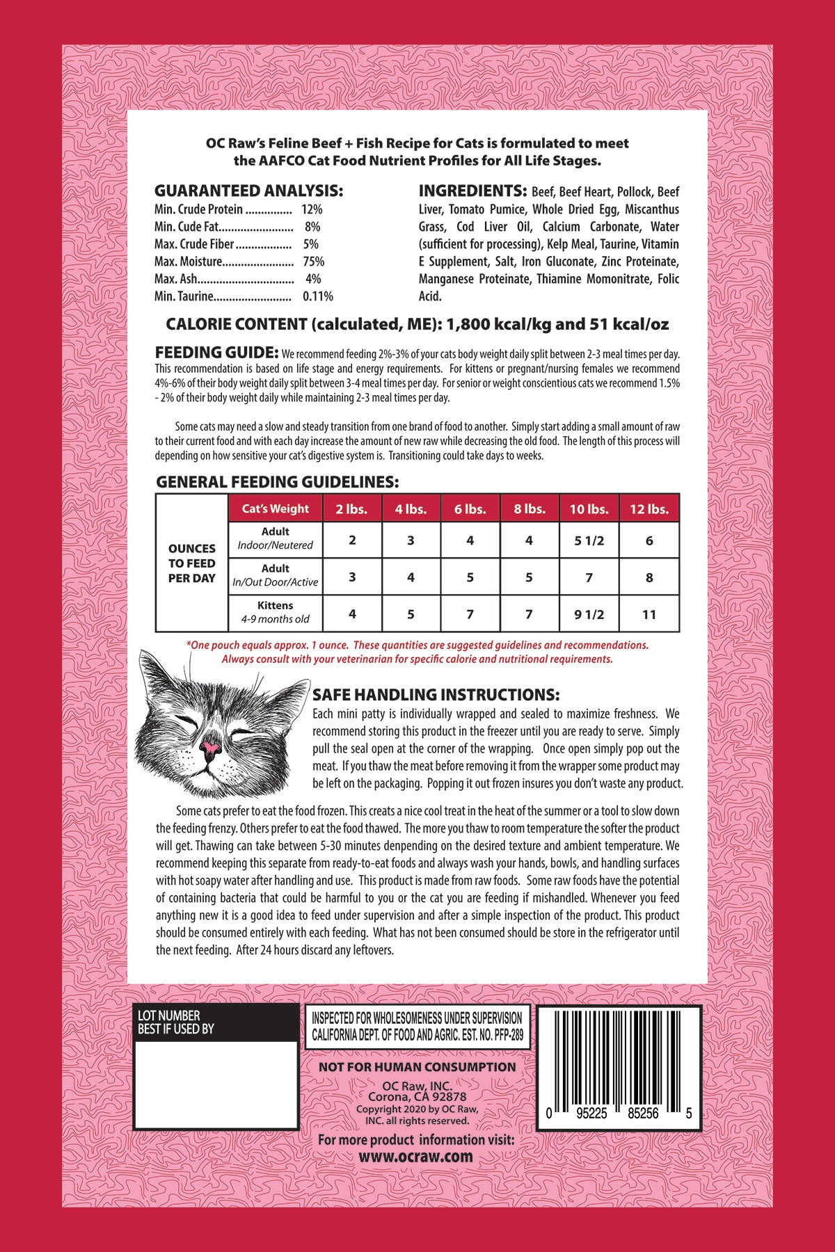 OC Raw Frozen Beef and Fish 2lb Sliders for Cats