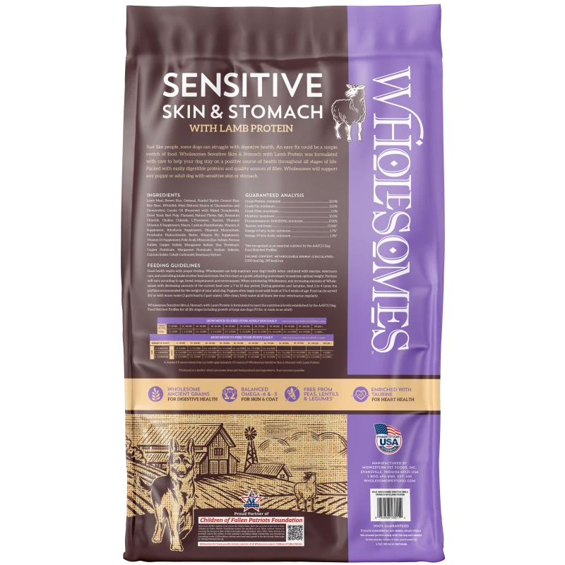 Wholesomes Sensitive Skin and Stomach Lamb and Rice Recipe 30LB