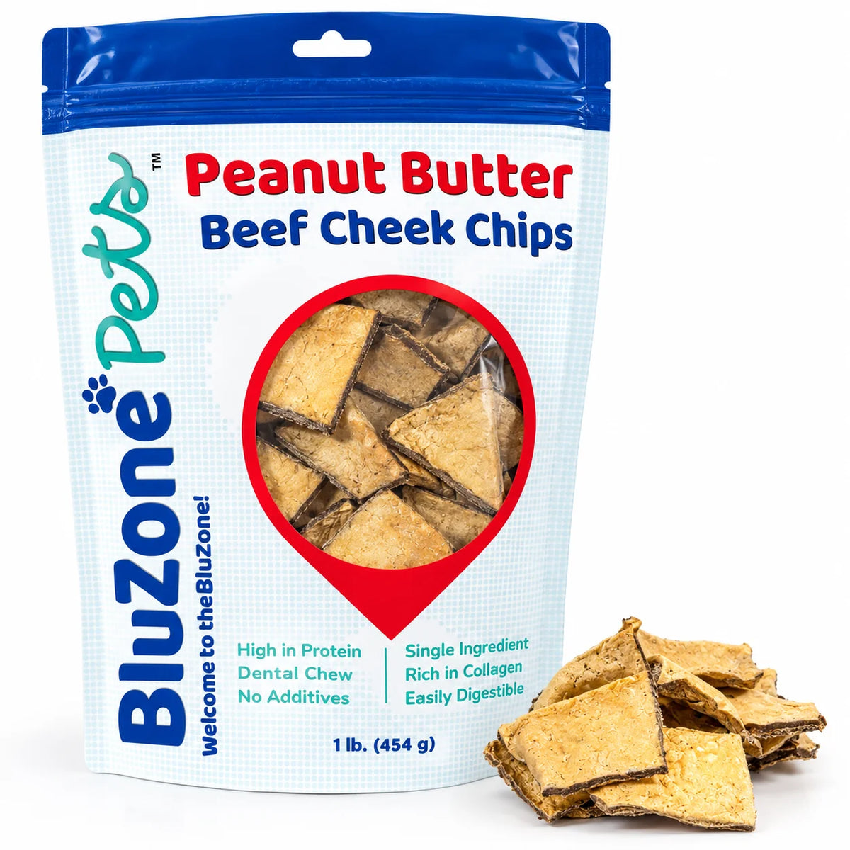 Bluezone Peanut Butter Beef Cheek Original Chips for Small Dogs — 1 lb.